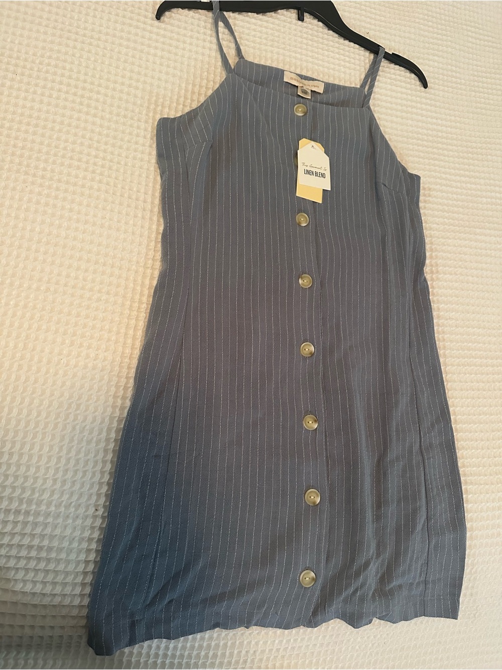 Monteau Blue Pinstripe Button-Front Mini Dress